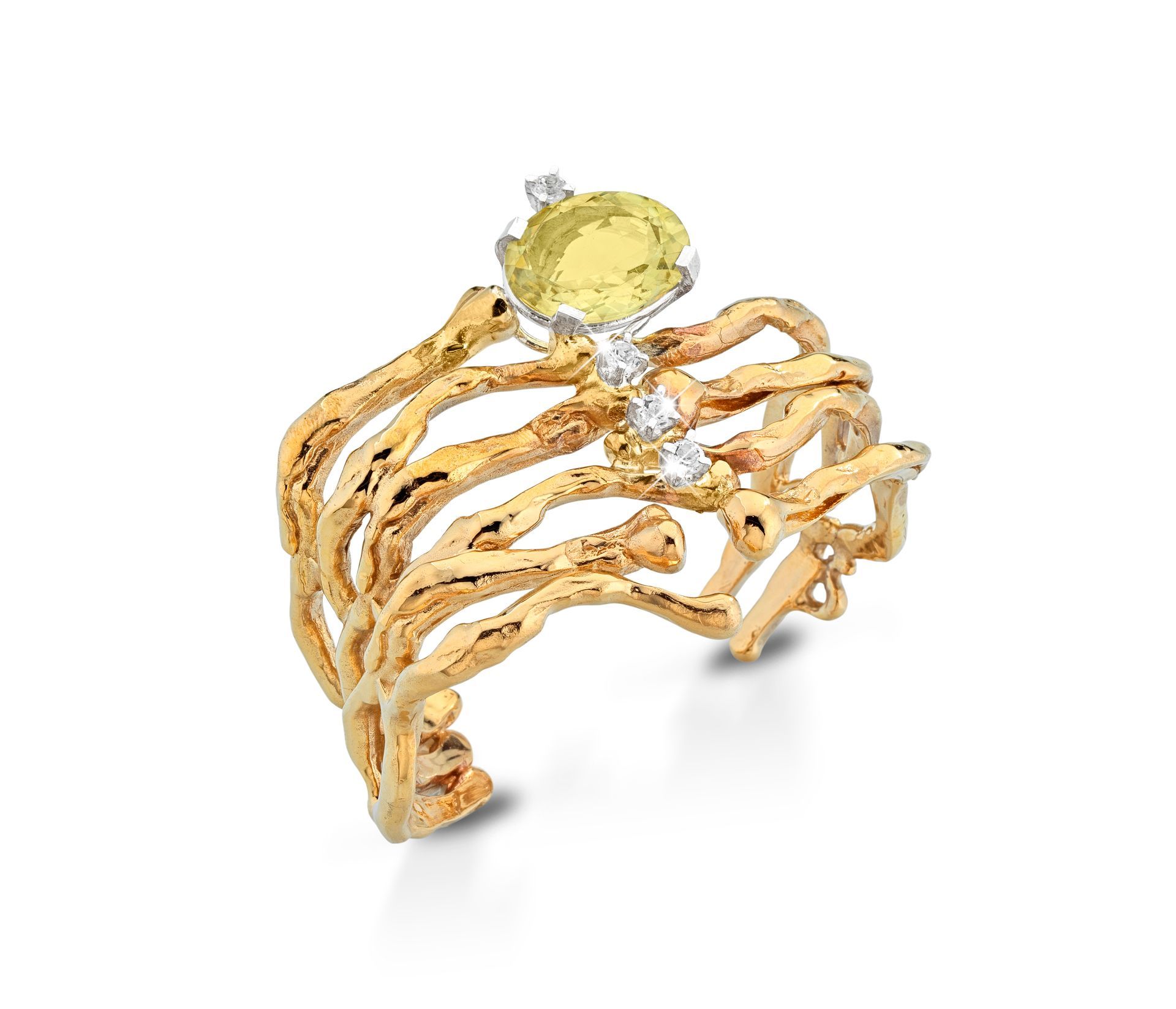 Bracciale in bronzo, argento, quarzo lemon e topazi bianchi con bagno oro  18 carati