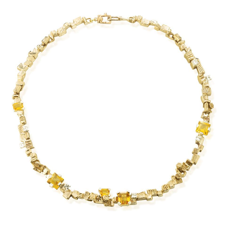 Collana in bronzo, argento citrini e topazi bianchi naturali