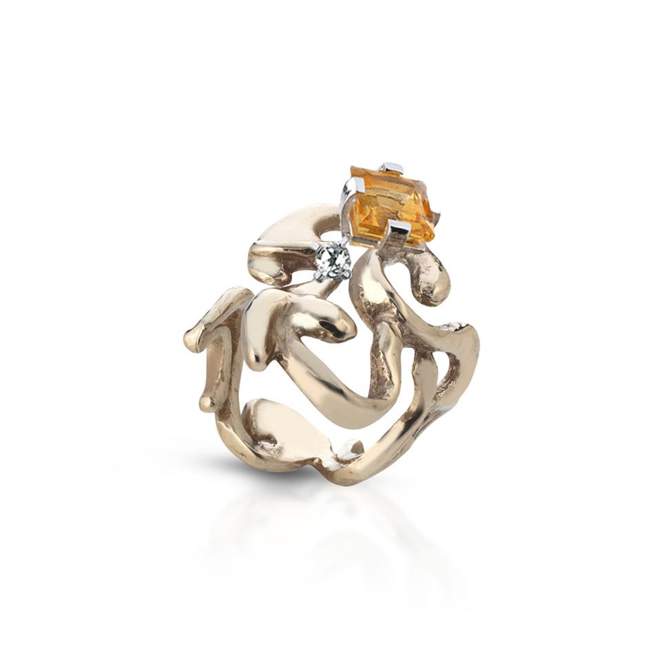 Collier in bronzo, argento, quarzo ialino e topazi bianchi