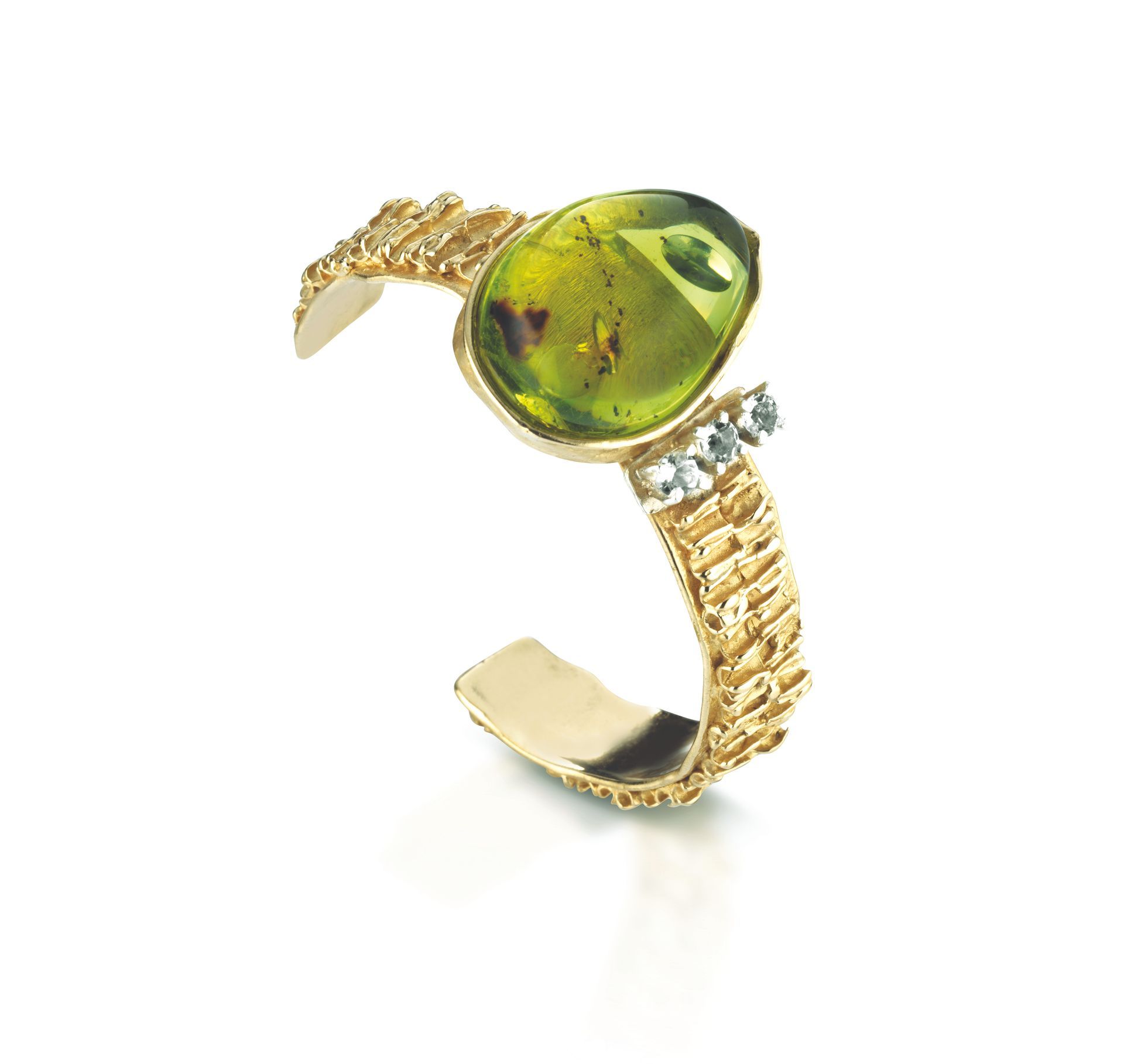 Bracciale in bronzo, argento, ambra e topazi bianchi