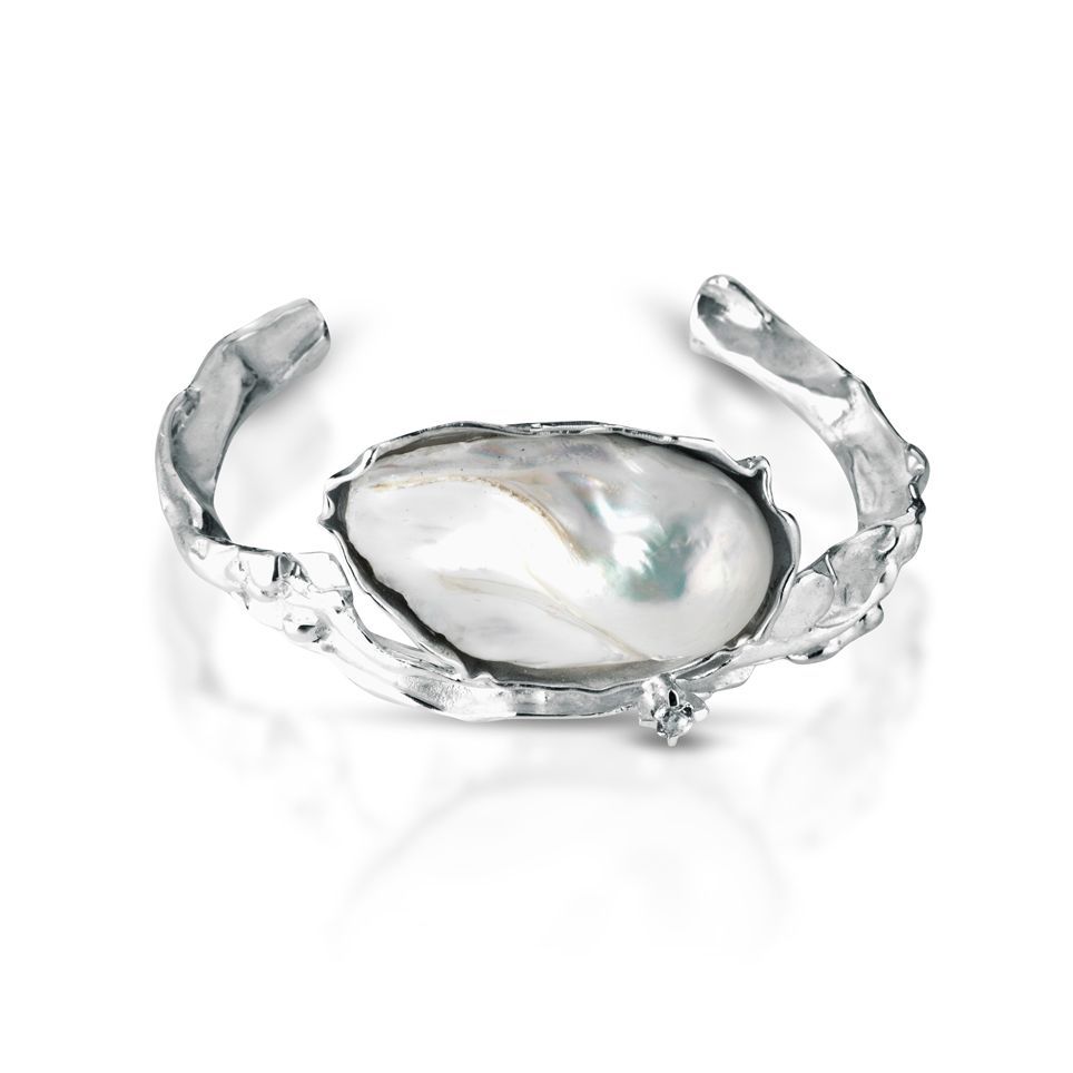 Bracciale in argento, perla e topazio bianco