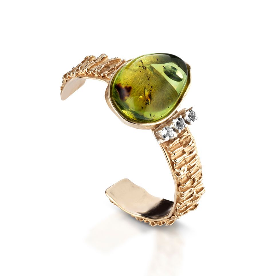 Bracciale in bronzo, argento, ambra e topazi bianchi