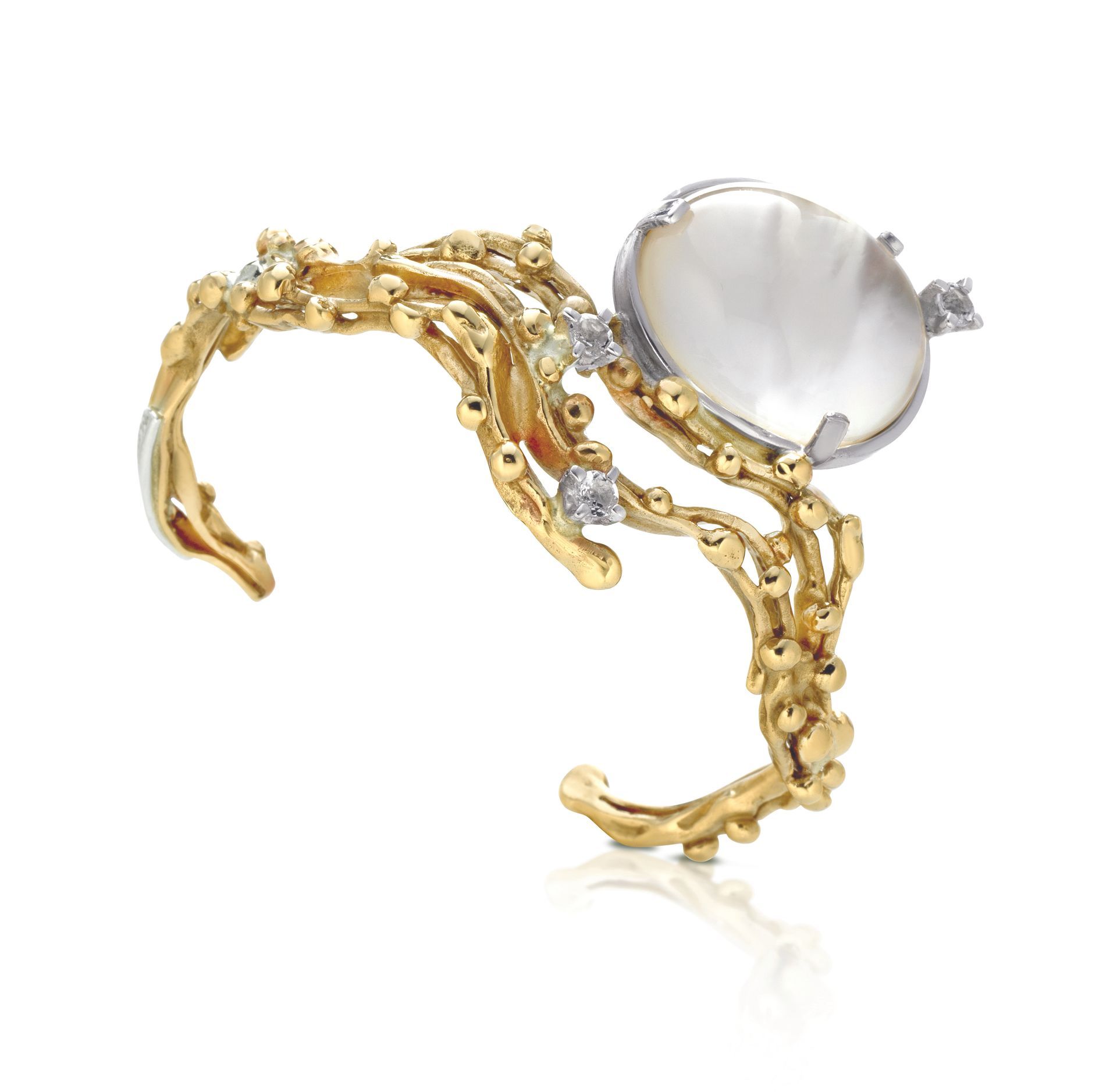 Bracciale in bronzo, argento e topazi bianchi