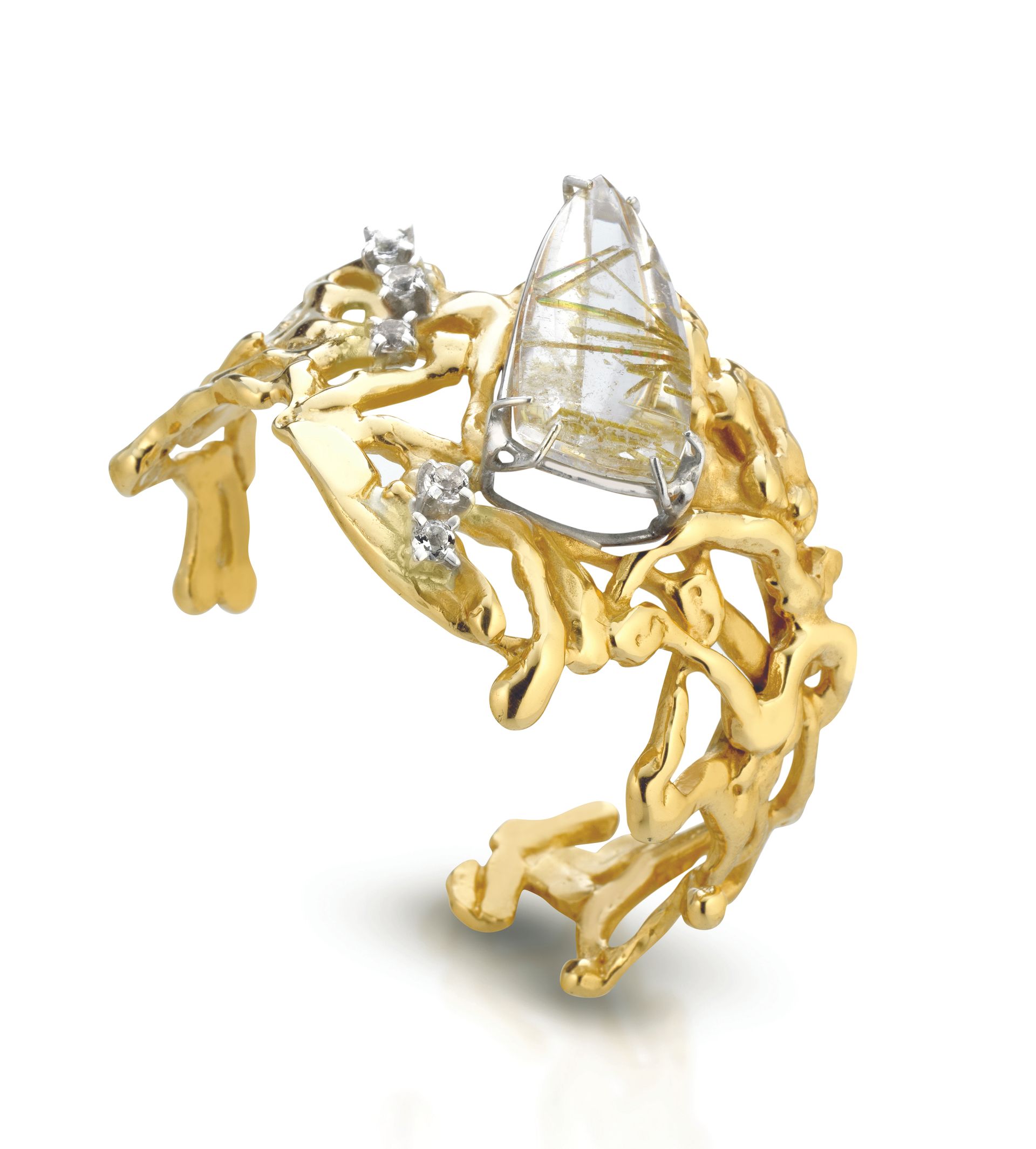 Bracciale in bronzo, argento, quarzo ialino e topazi bianchi