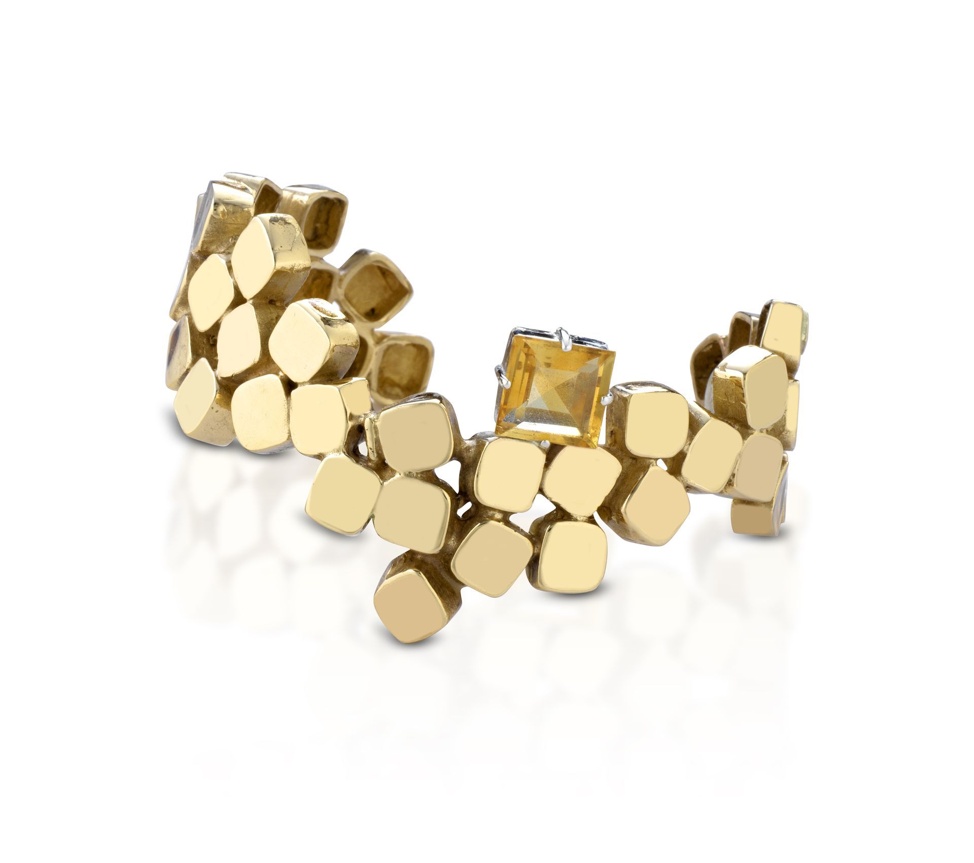 Bracciale in bronzo, argento e citrino naturale con bagno oro 18 carati