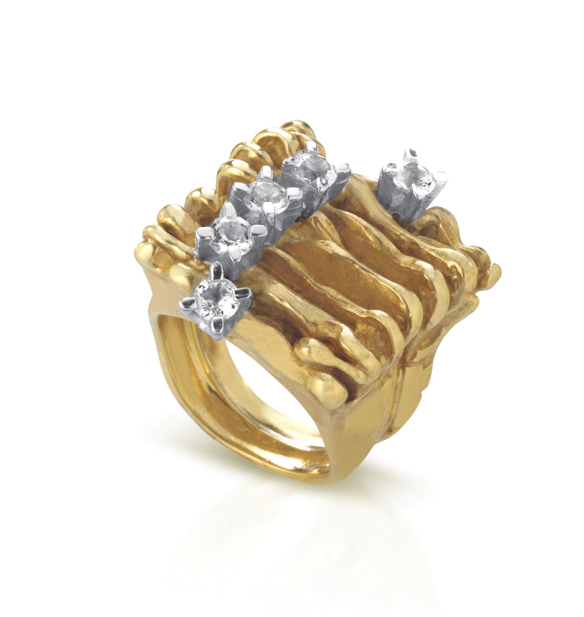 Anello in bronzo, argento e topazi bianchi