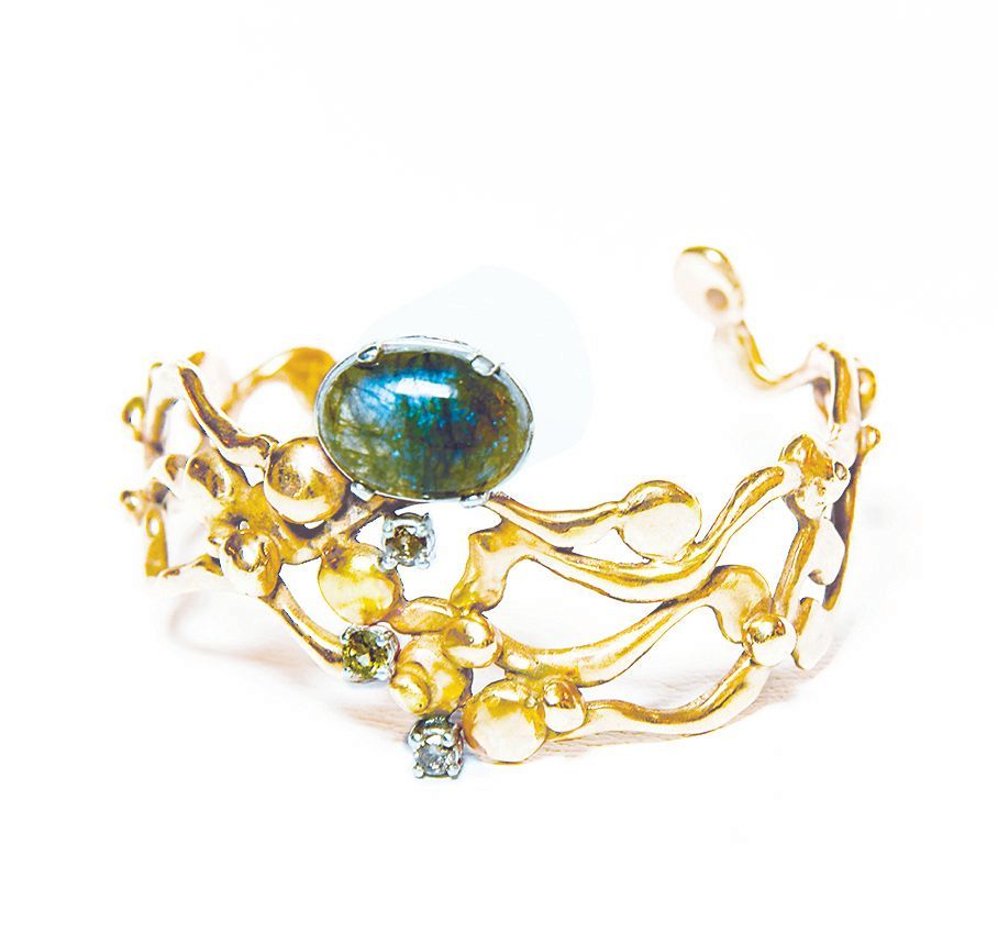 Bracciale in bronzo, argento, tormaline e labradorite