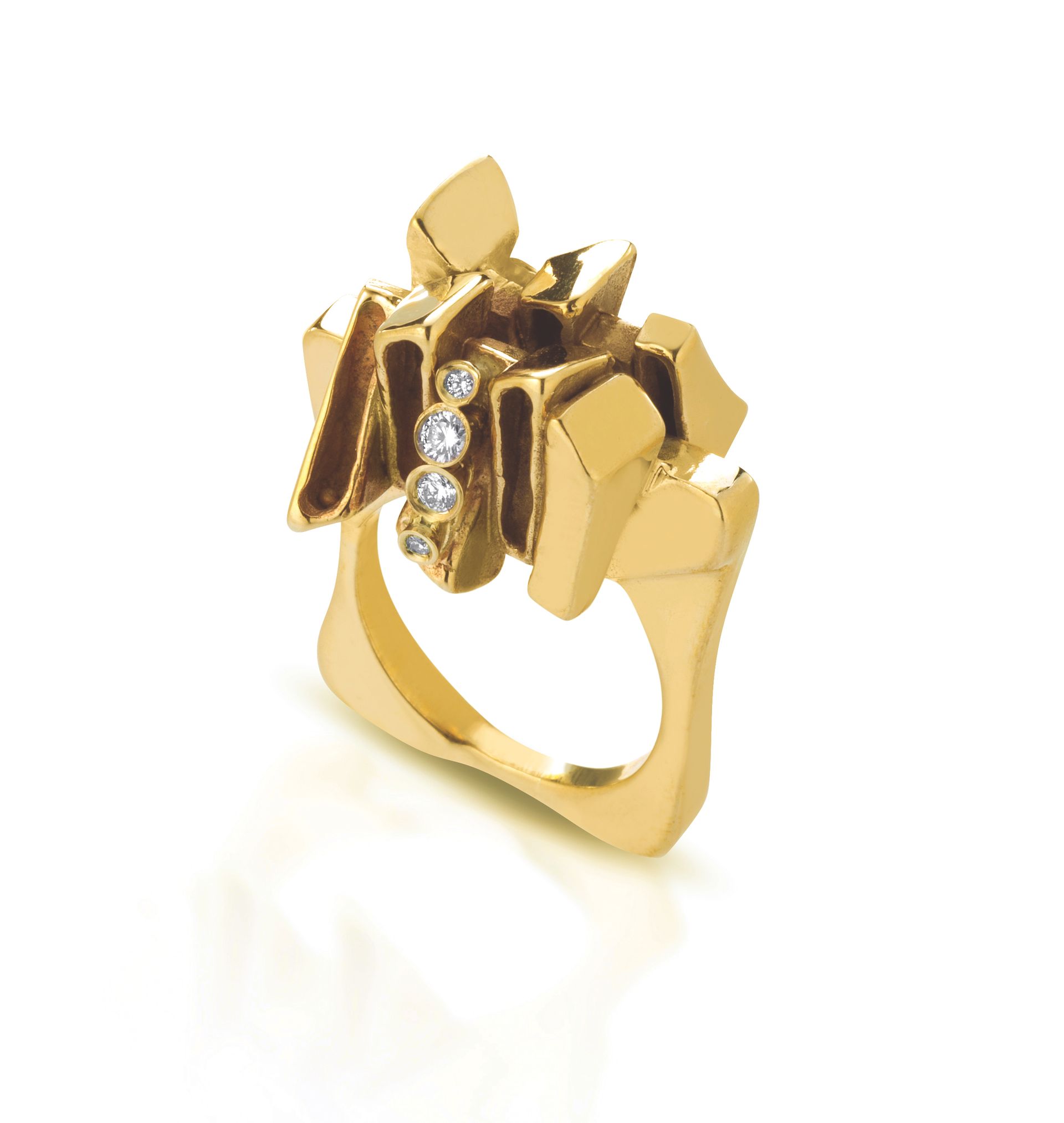 anello in bronzo, oro e diamanti