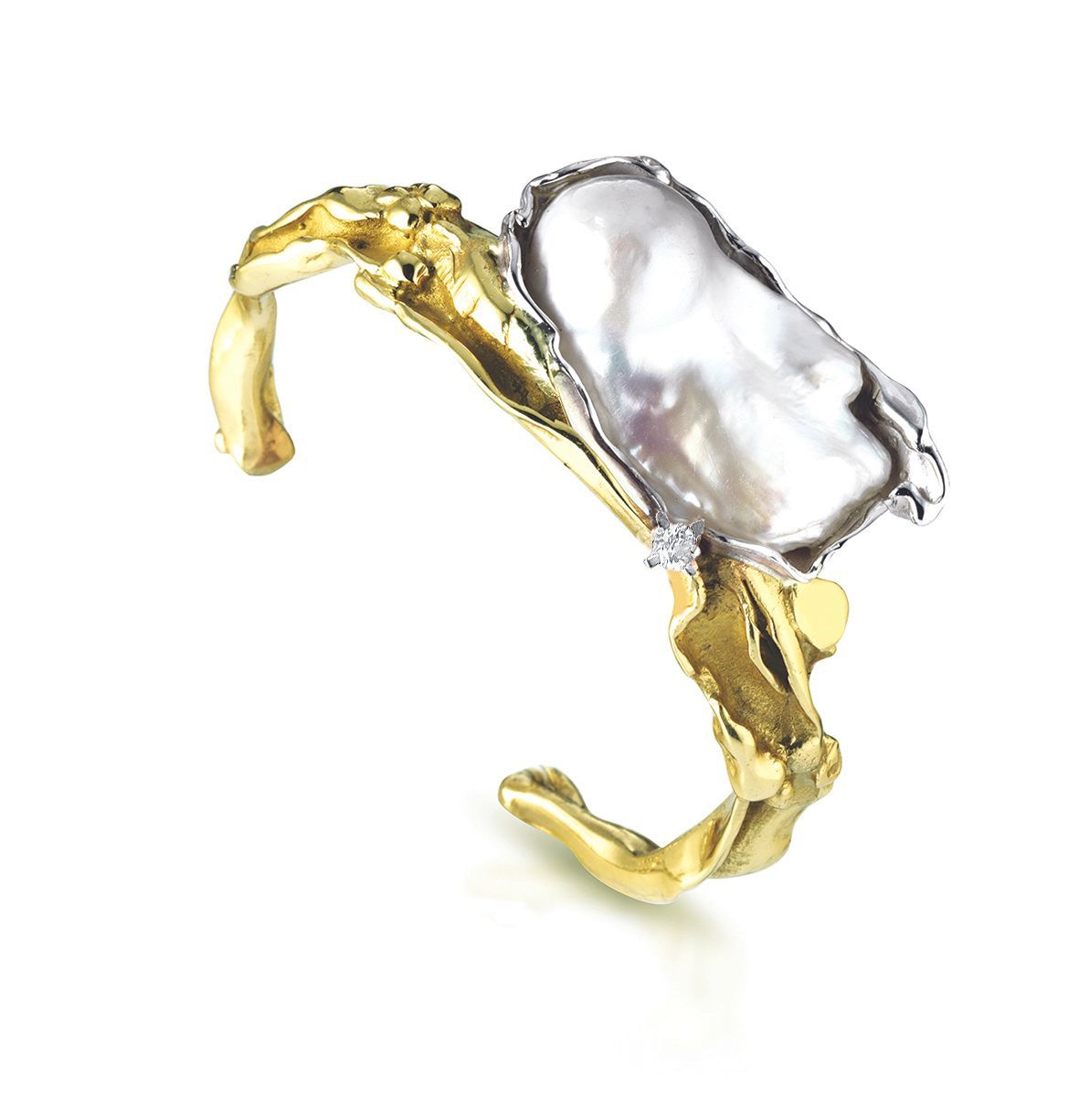 Bracciale in bronzo, argento, perla e topazio bianco