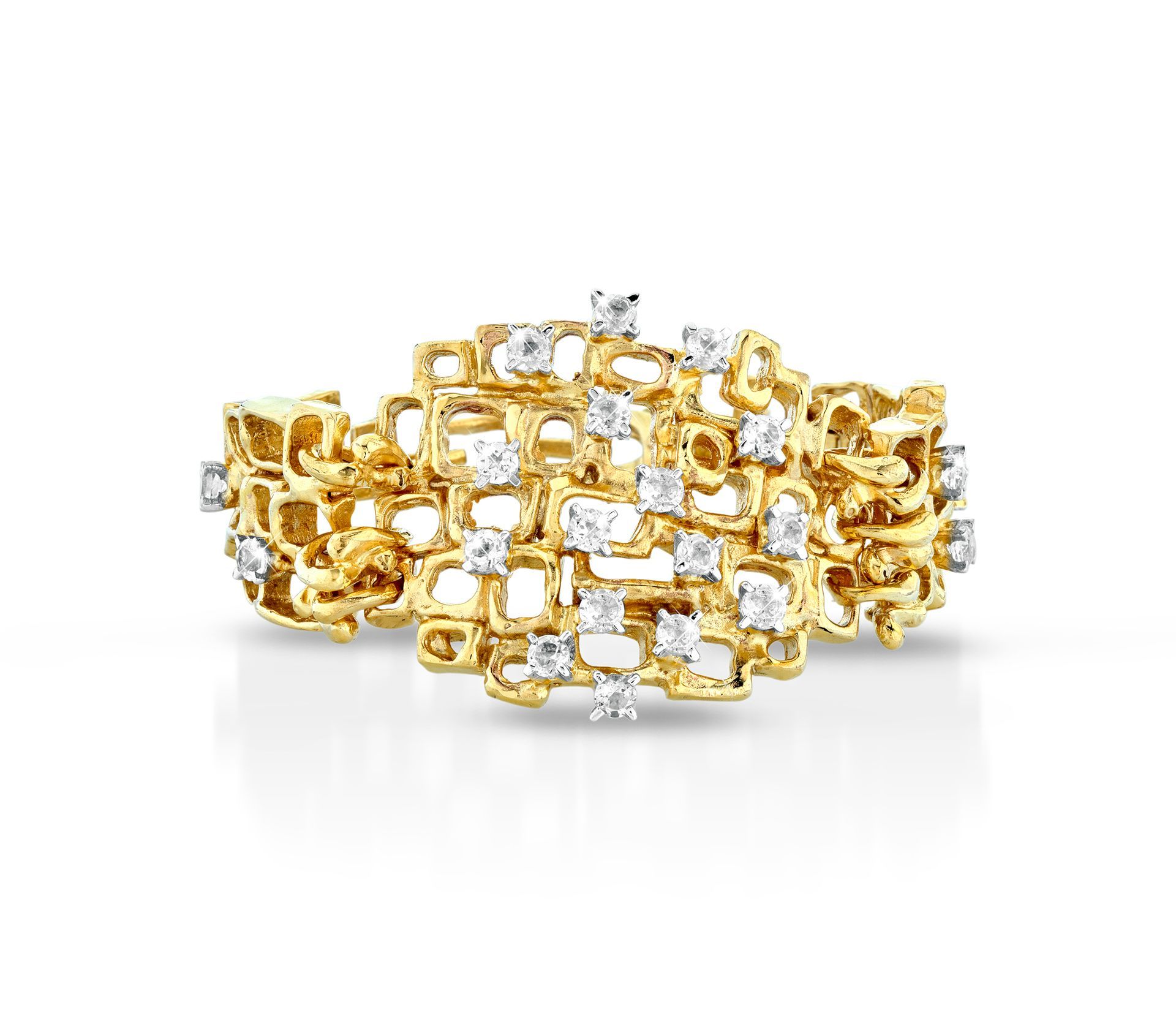 Bracciale in bronzo, argento e 
topazi bianchi con bagno oro 18 
carati