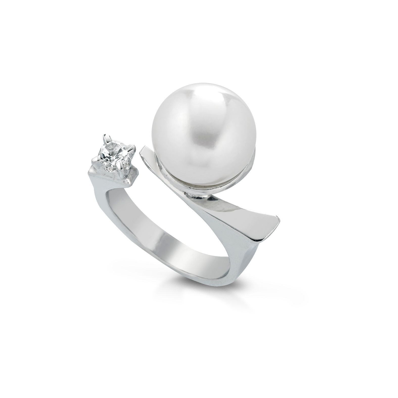 Silver, bronze and white topaz ring. Self-adjustable