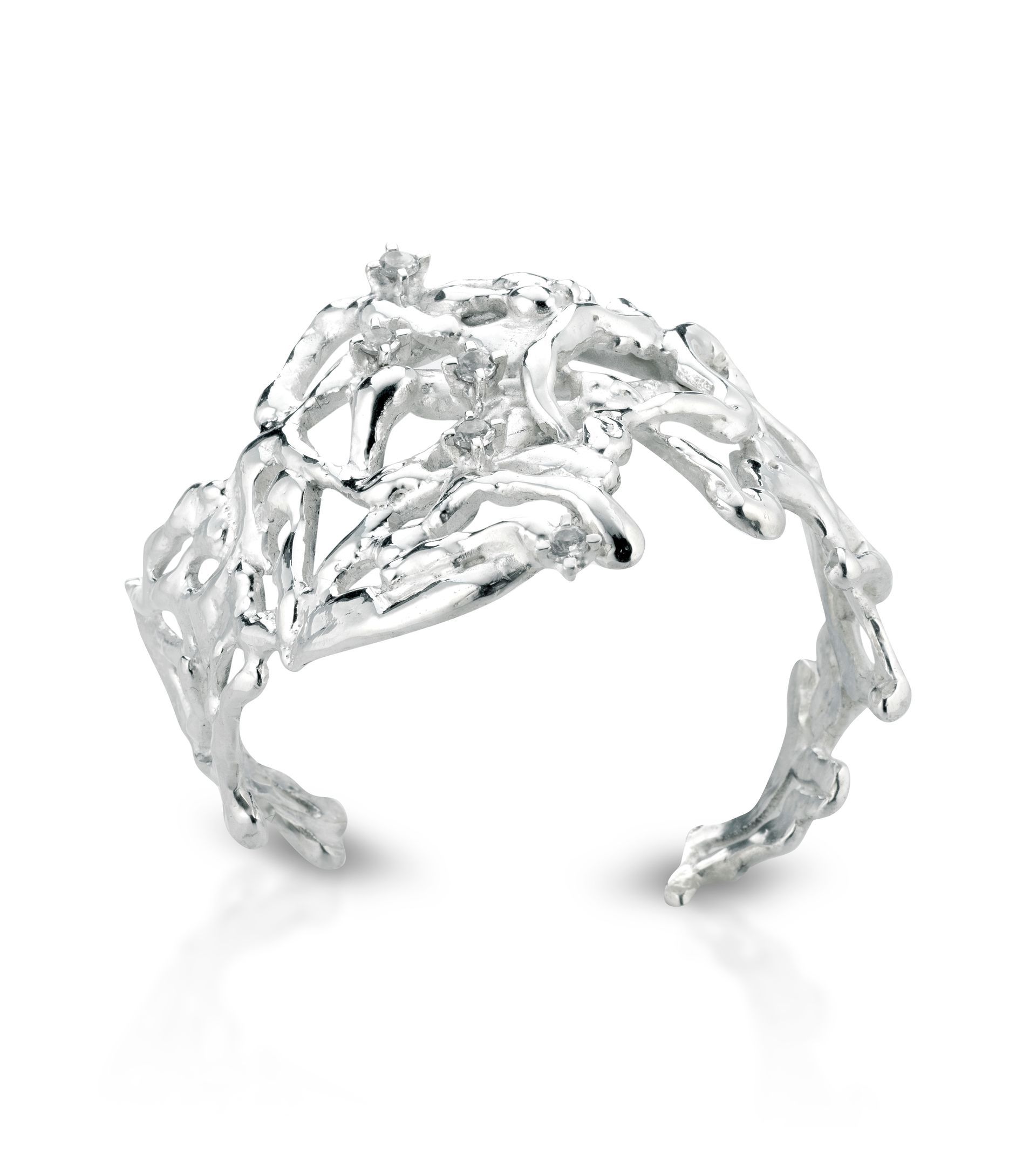 Collier in bronzo, argento, quarzo ialino e topazi bianchi