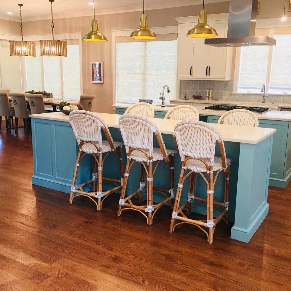 Light Blue Kitchen with Wooden Floor —Sunray Flooring Co. — North Charleston, SC