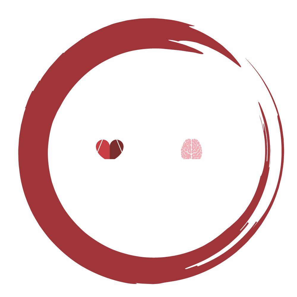 Red circle logo with heart and brain icons, representing emotional and intellectual wellbeing.