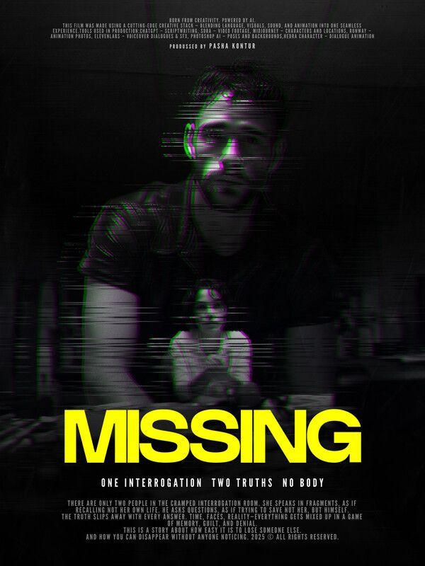 A movie poster for missing shows a man and a woman