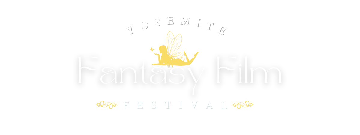 A logo for a fantasy film company with a fairy and a crown on a white background.