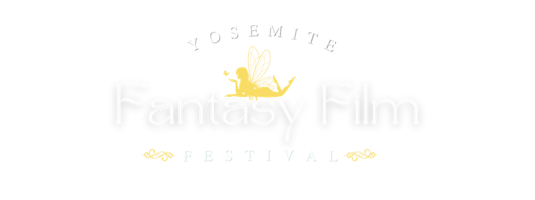 A logo for a fantasy film company with a fairy and a crown on a white background.