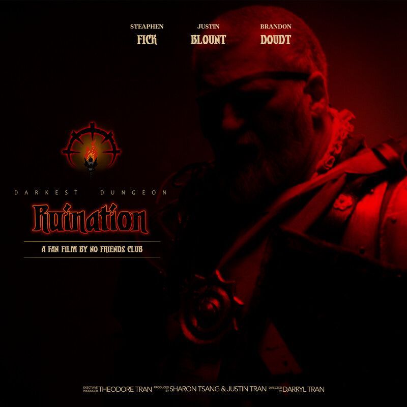 A poster for darkest dungeon ruination shows a man in a dark room