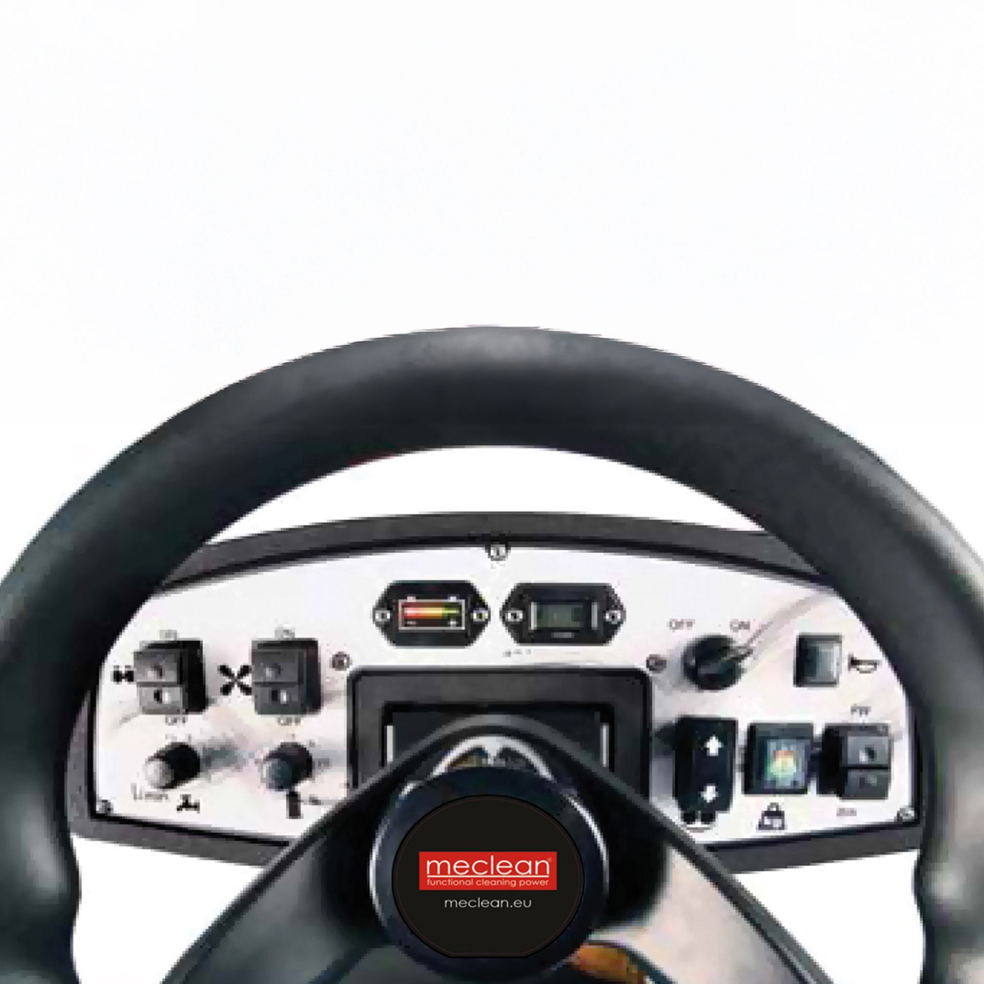 Meclean ride-on scrubber-dryer POWERSCRUB R65D in shopping centre on tile floor