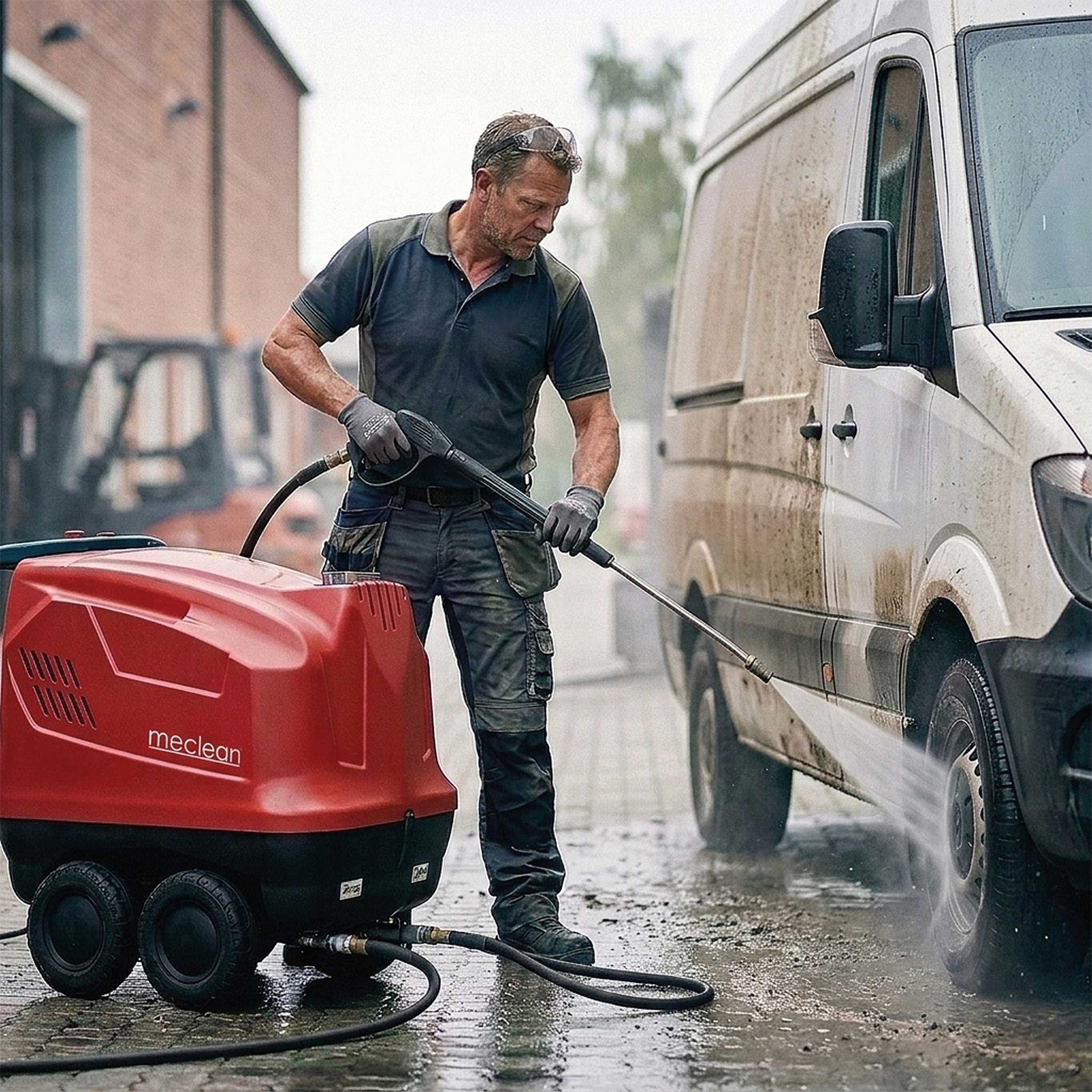 Meclean professional hot water high-pressure washer SERIE-TX 160/15 cleaning company vehicle