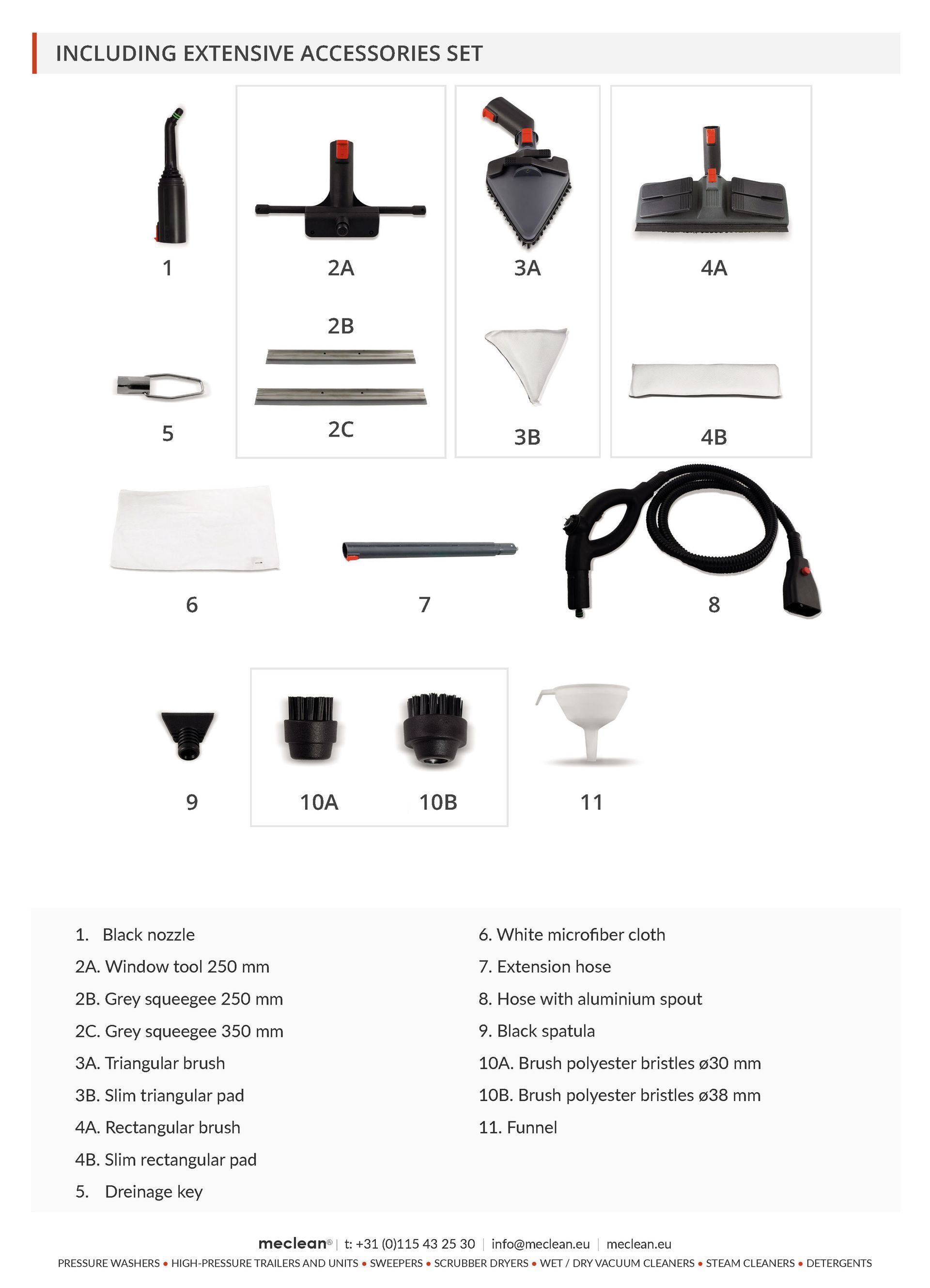 Meclean steam cleaning machine Steampower One overview accessories