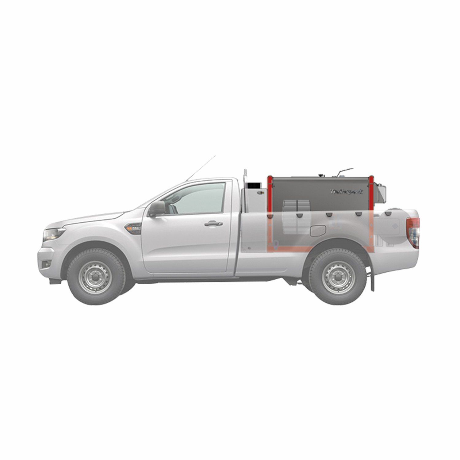 Meclean electric high-pressure unit Trailerpack TPE 250/15 modular setup on Ford Ranger company vehicle