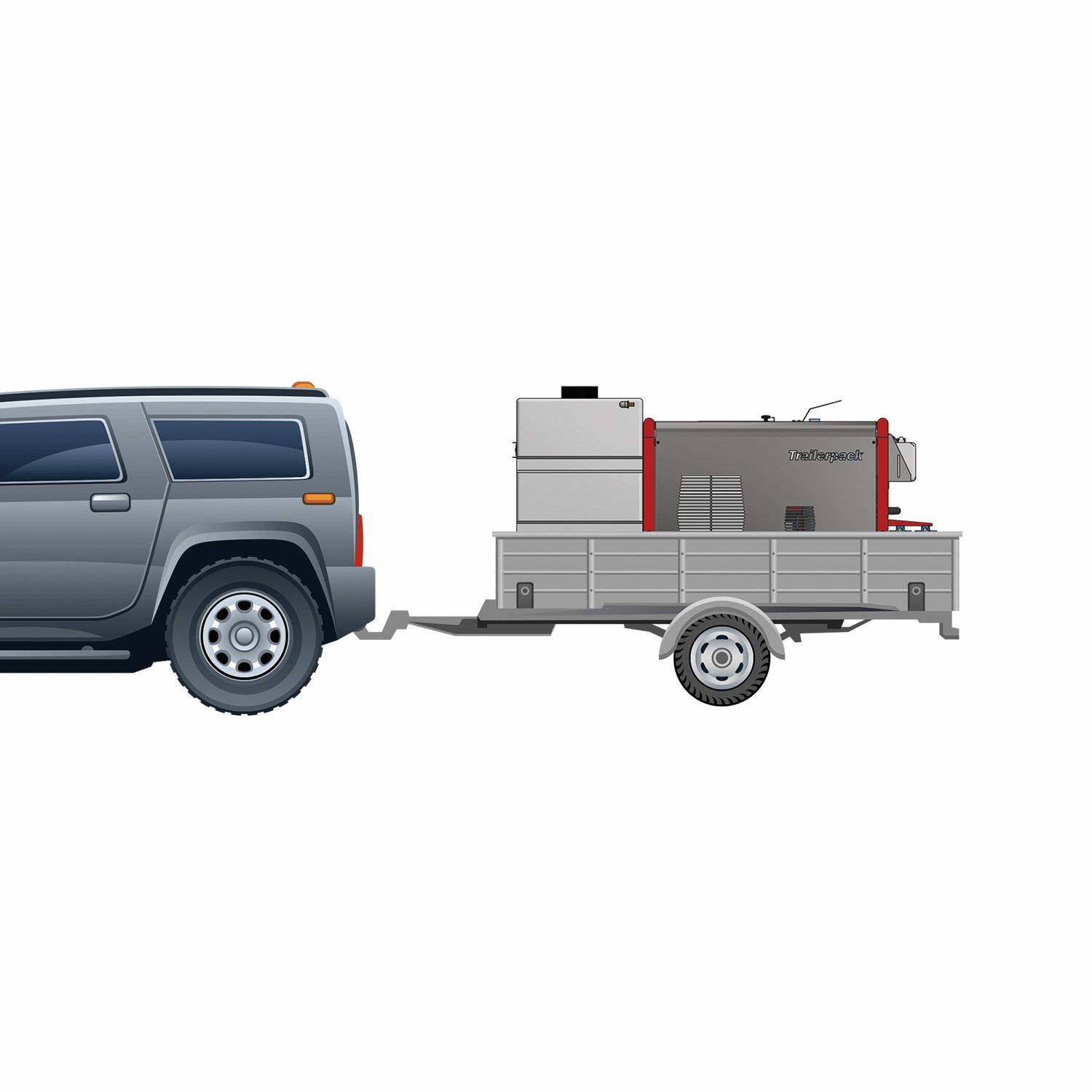 Meclean electric high-pressure unit Trailerpack TPE 250/15 modular setup on trailer behind company vehicle