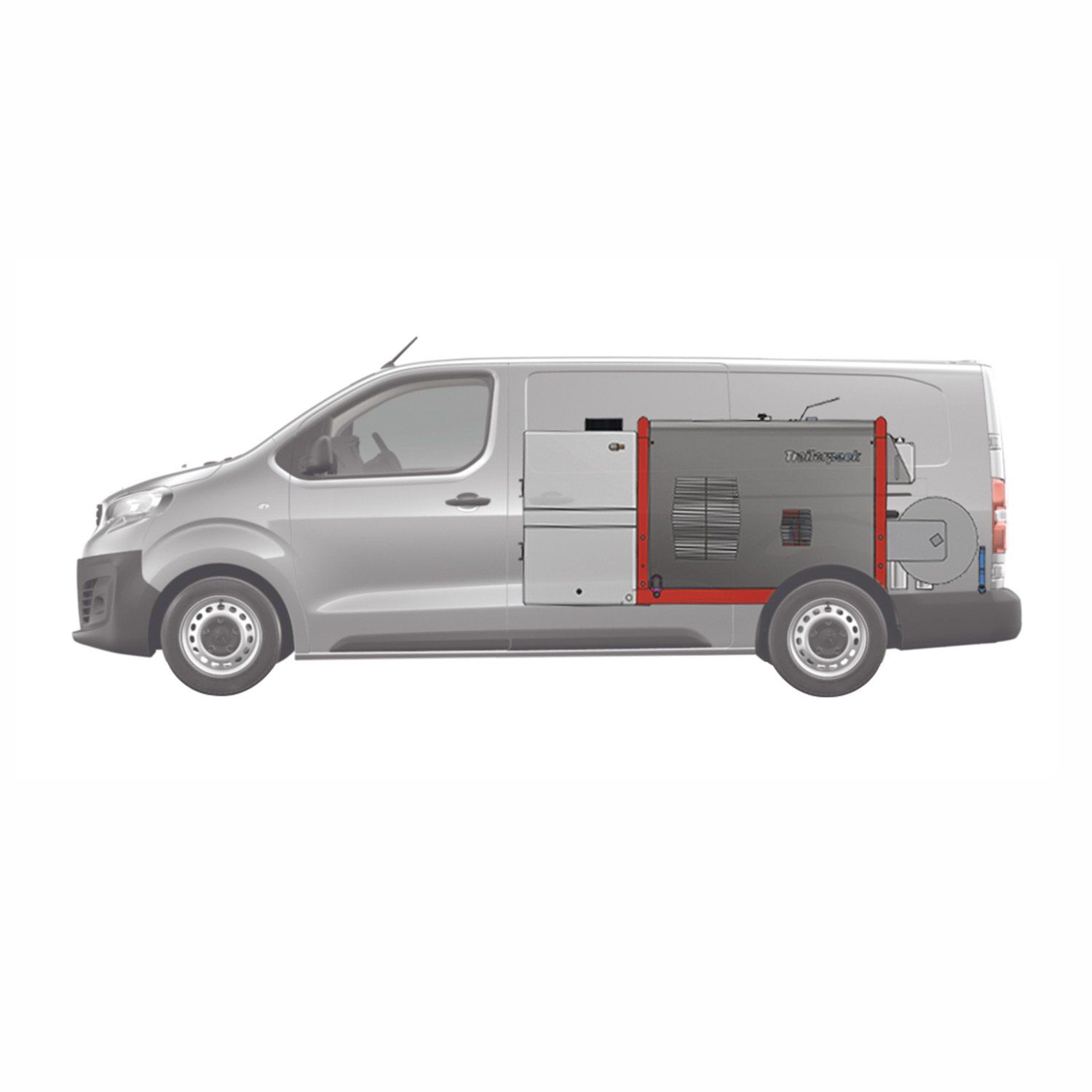 Meclean electric high-pressure unit Trailerpack TPE 250/15 modular setup in Mercedes Benz Vito company vehicle