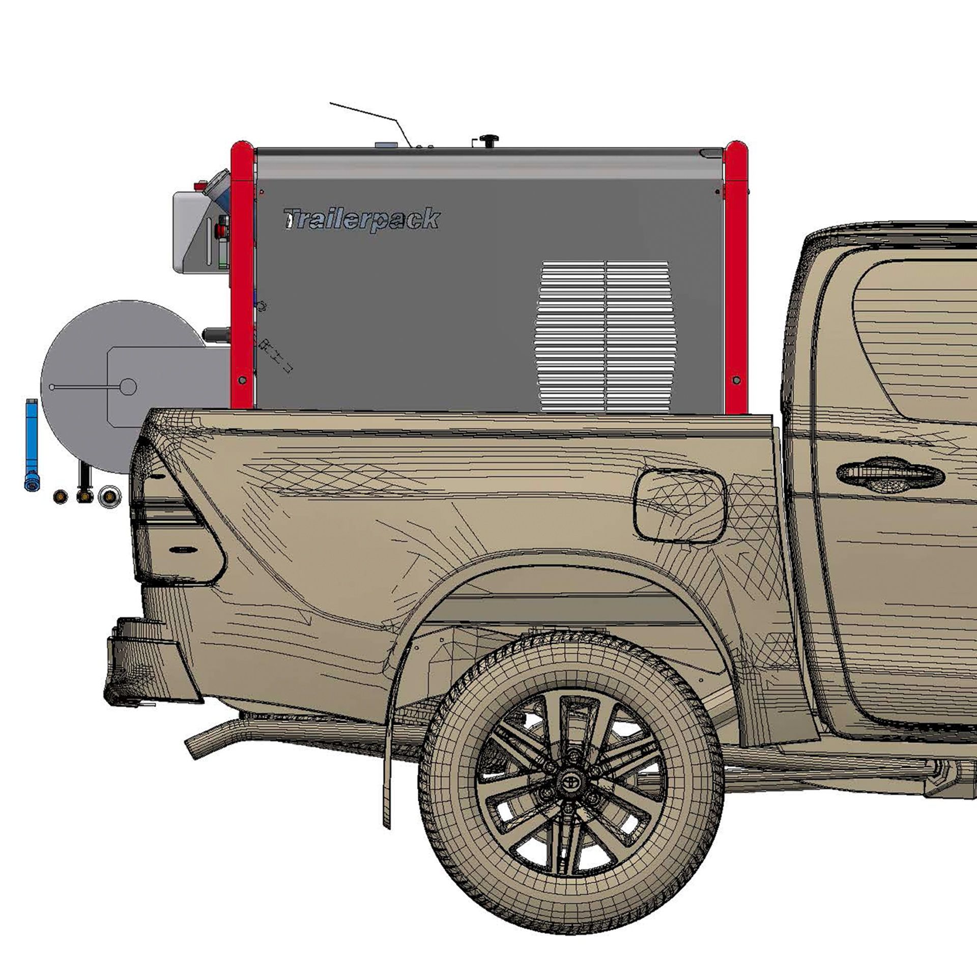 Meclean hogedrukreiniging unit Trailerpack TPE 200/21 render zijaanzicht