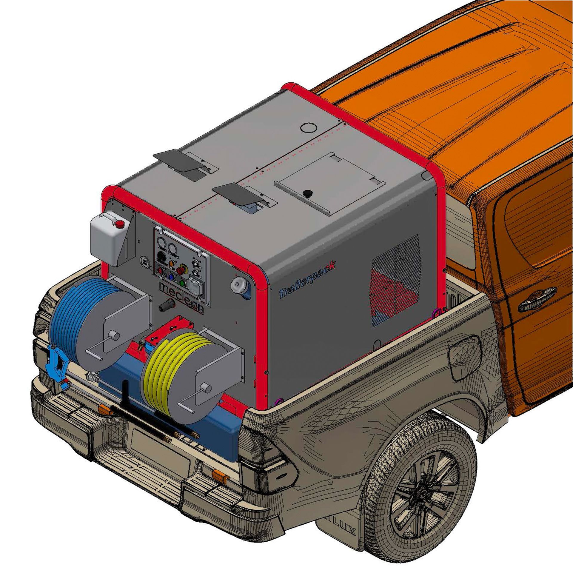 Meclean powerful built-in or surface-mounting pressure washing unit Trailerpack TPE 200/21 render top view