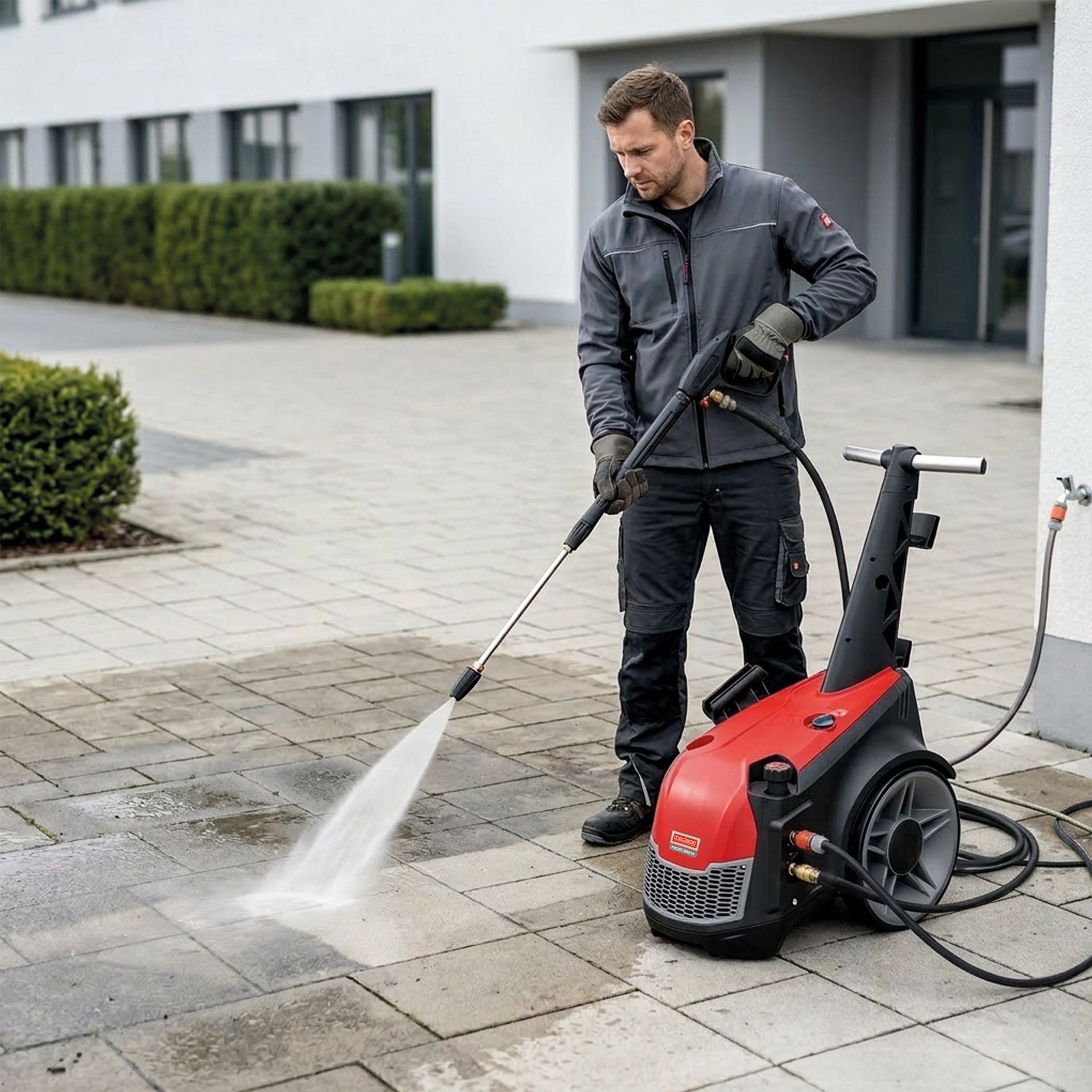 Meclean professional cold water high-pressure washer PROJET pressure washing tiles in office building