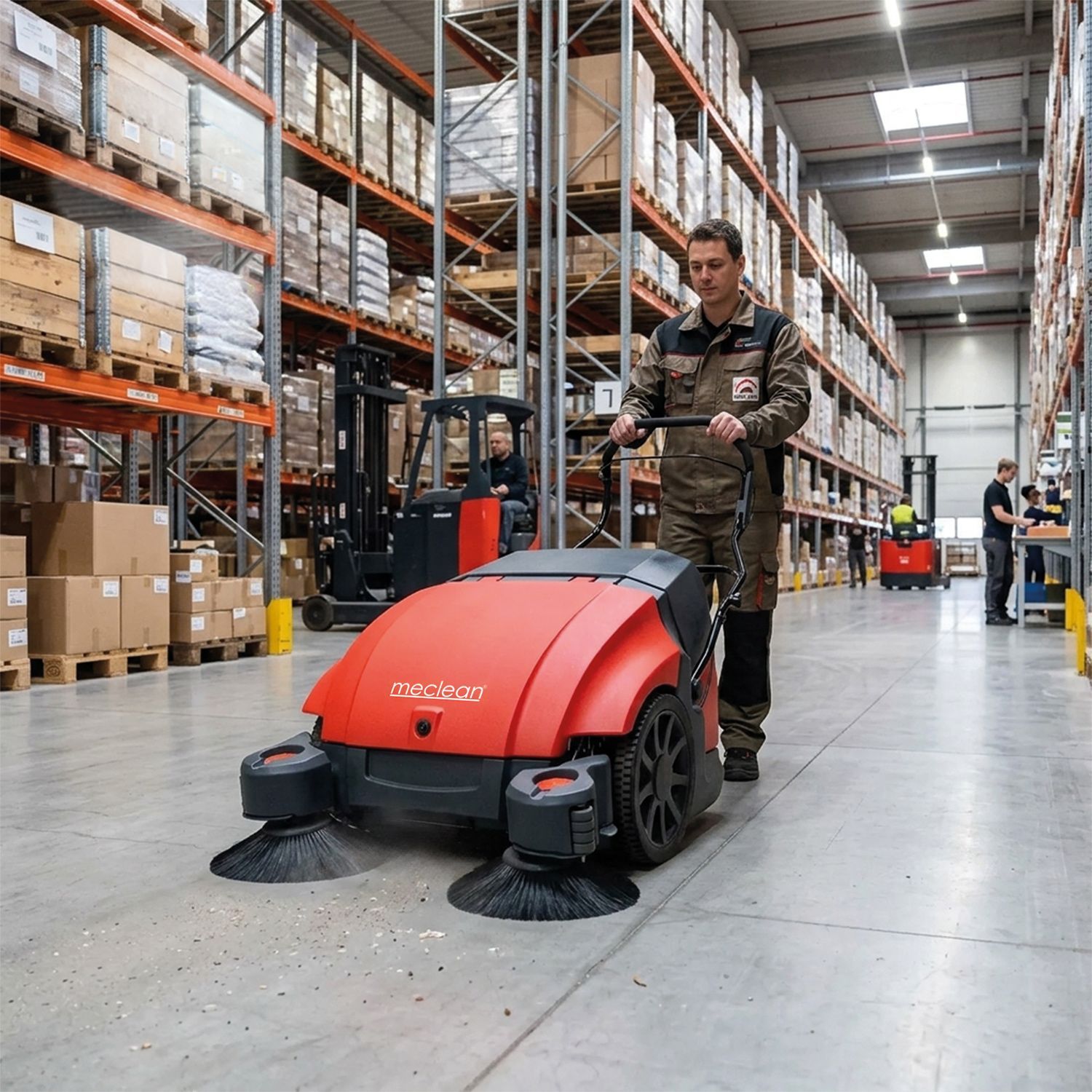 Meclean walk-behind sweeper battery drive BUSTER 950 Pro in distribution centre