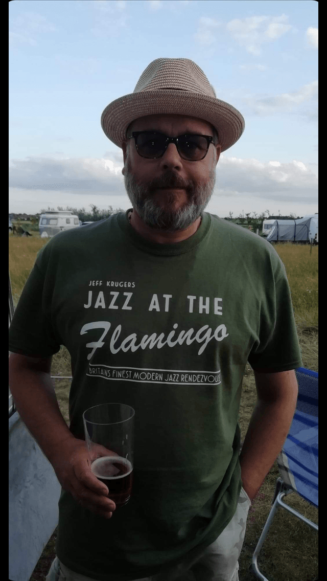 Eddie from Leeds looking great in his Jazz at the Flamingo T shirt