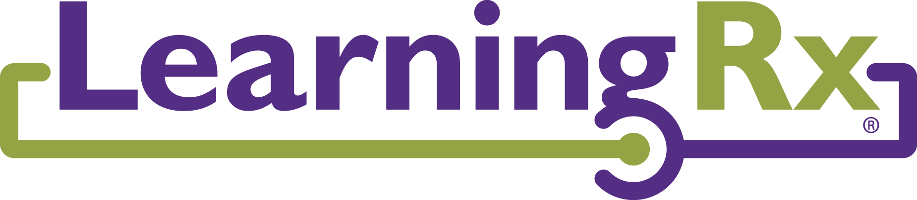 The logo for learning rx is purple and green