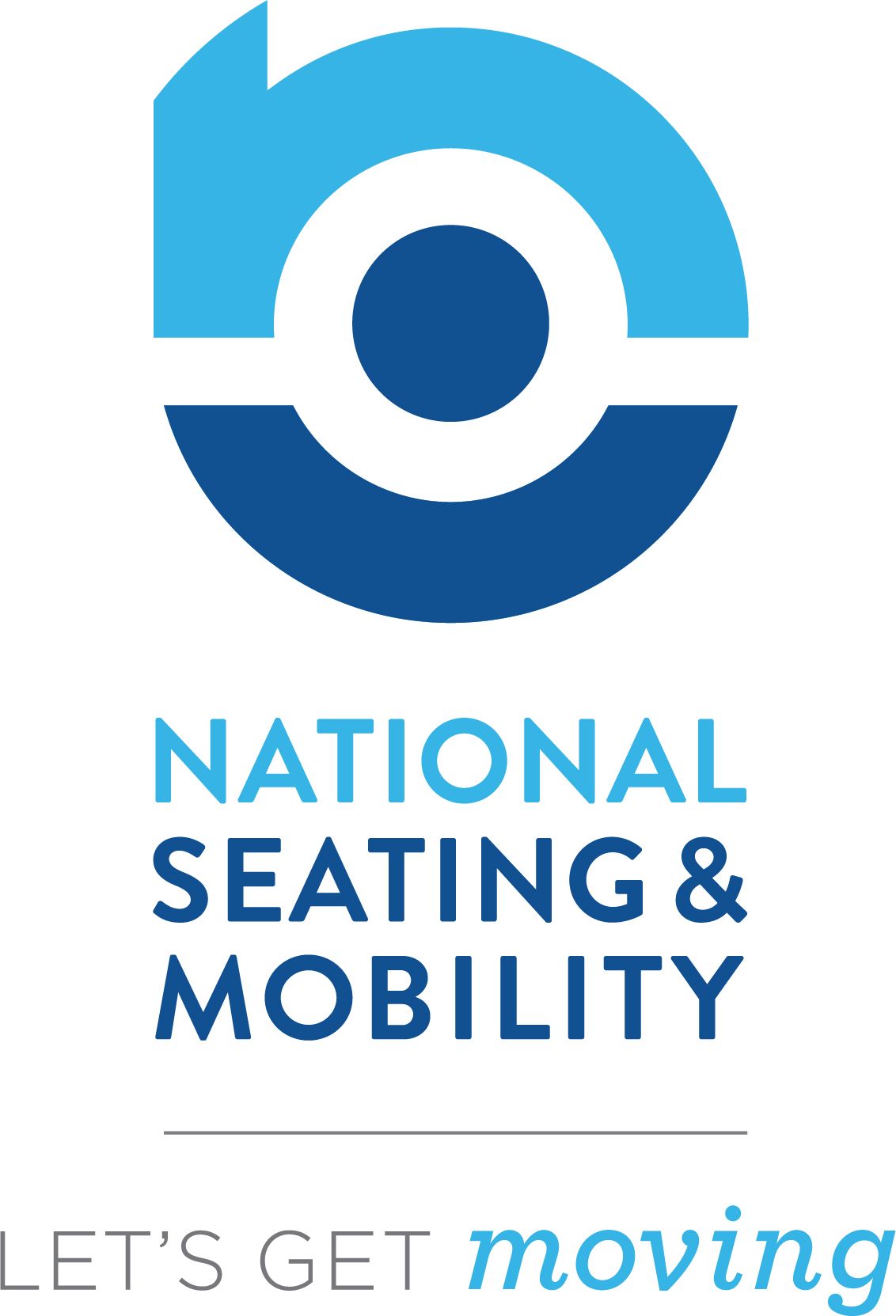 A blue and white logo for national seating and mobility