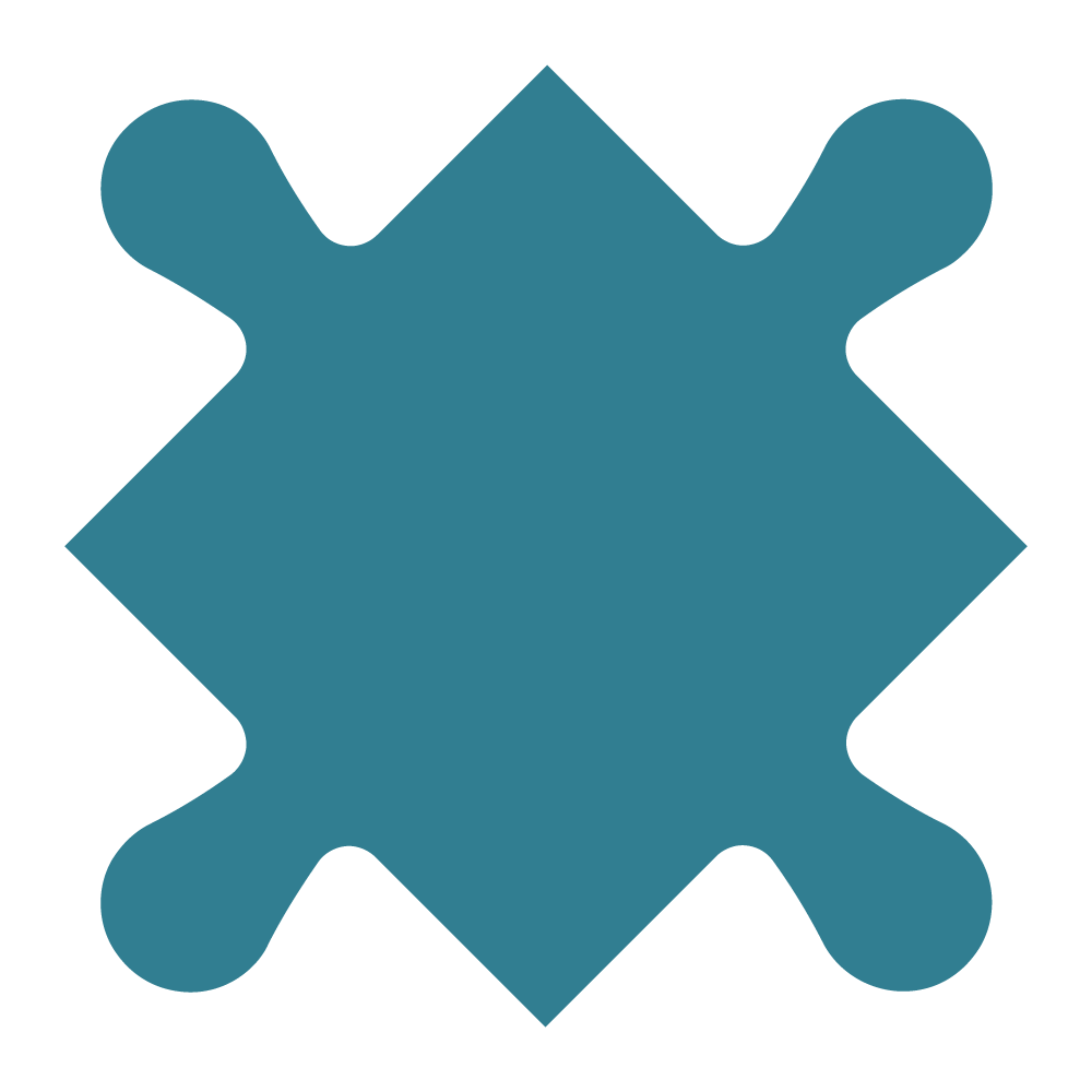 A blue puzzle piece on a white background.