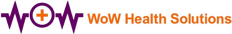 The logo for wow health solutions is purple and orange