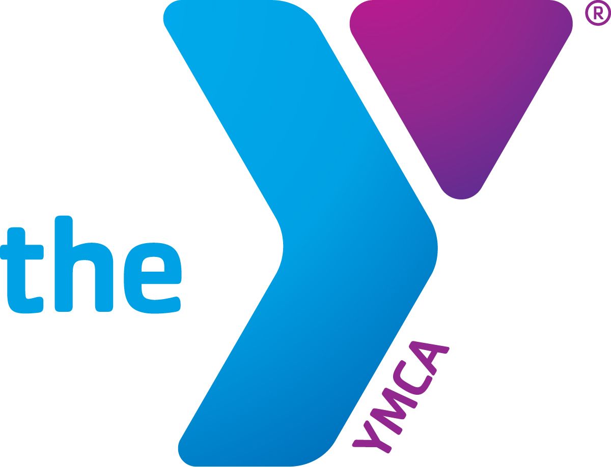 A blue and purple logo for the ymca