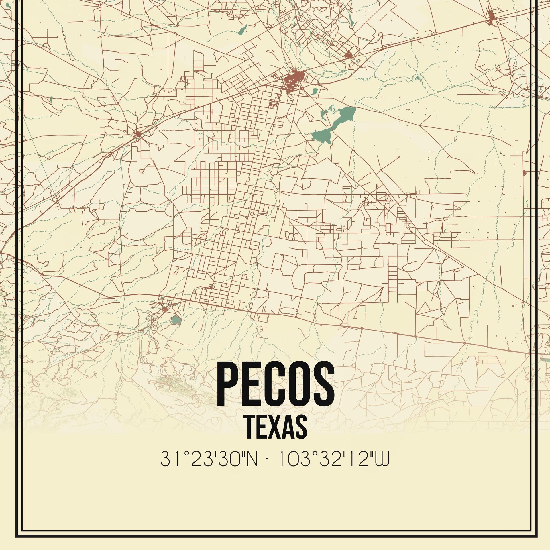A map of pecos texas shows the latitude and longitude