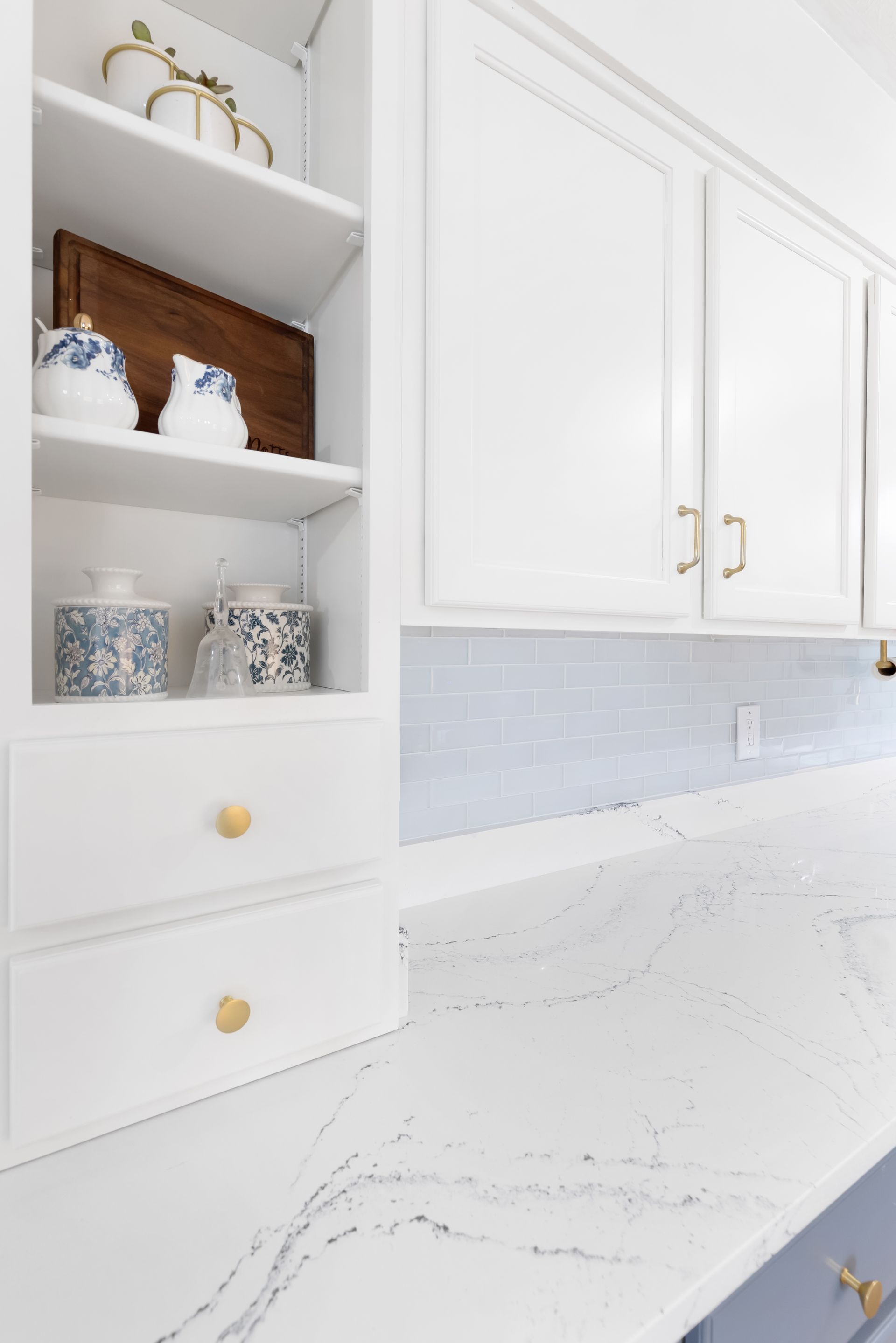 Custom Built Cabinets, Upper - Swiss Coffee, Lower - Storm Cloud, Cambria Potrush Countertops by Counter Culture