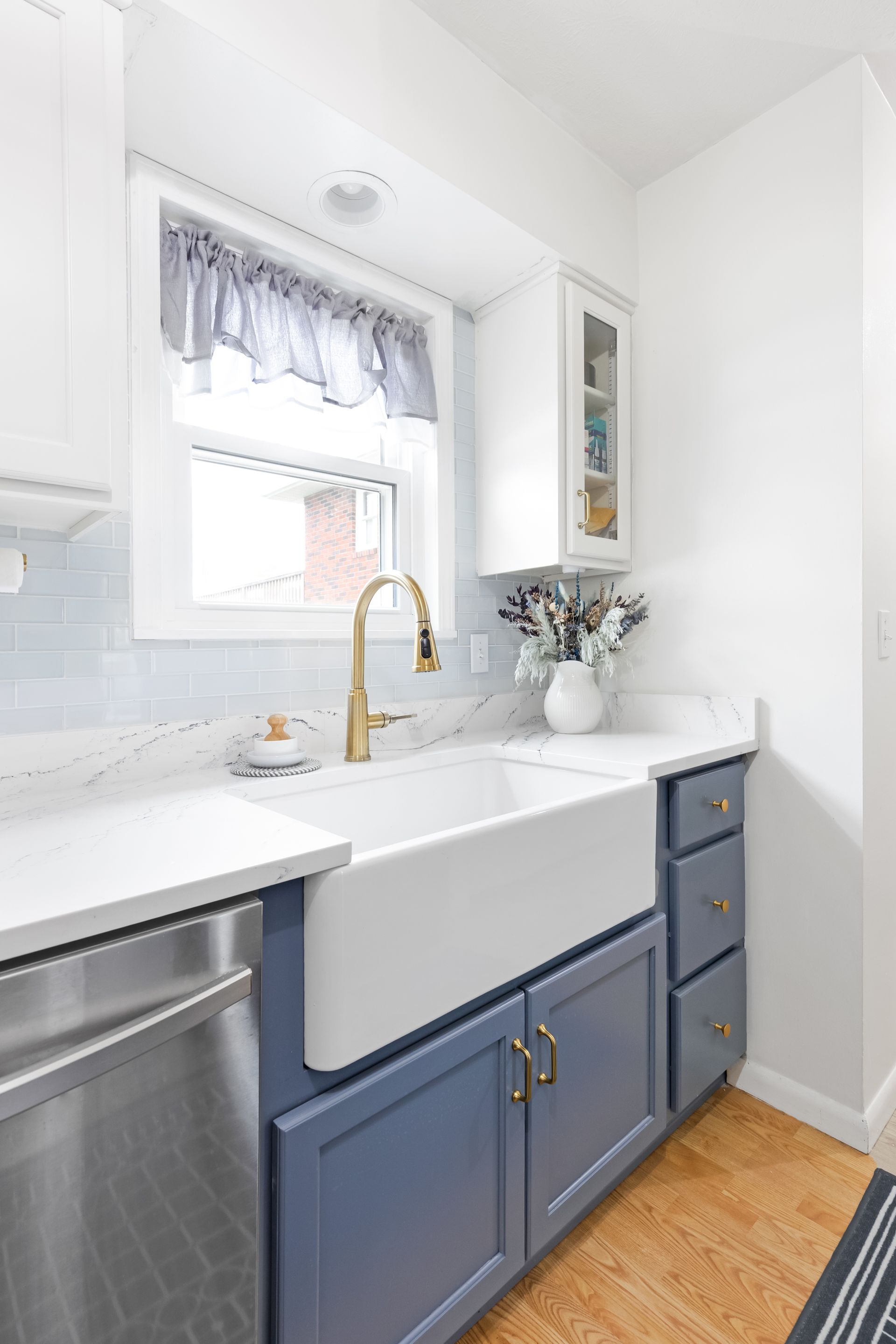 Custom Built Cabinets, Upper - Swiss Coffee, Lower - Storm Cloud, Cambria Potrush Countertops by Counter Culture