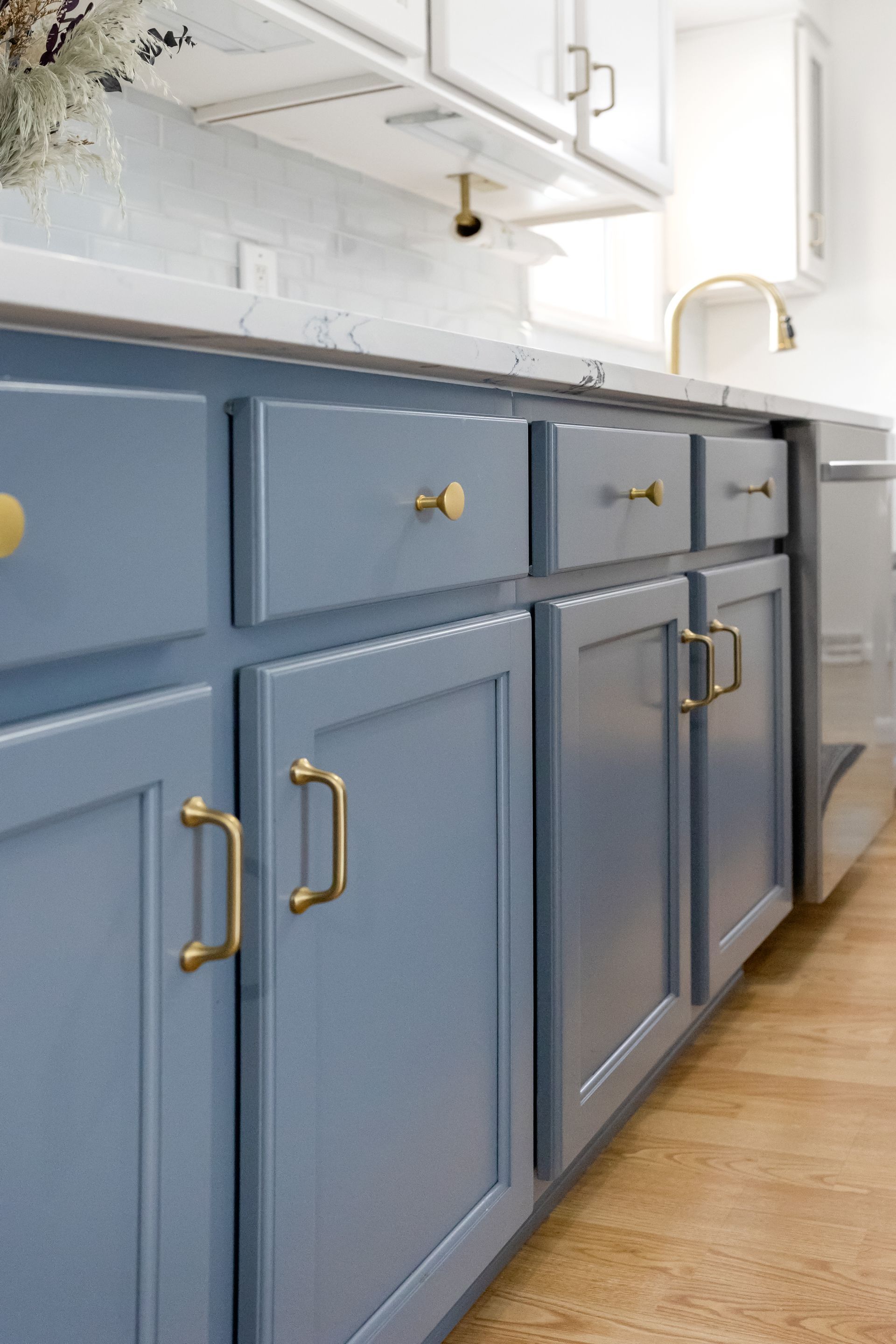 Custom Built Cabinets, Upper - Swiss Coffee, Lower - Storm Cloud, Cambria Potrush Countertops by Counter Culture