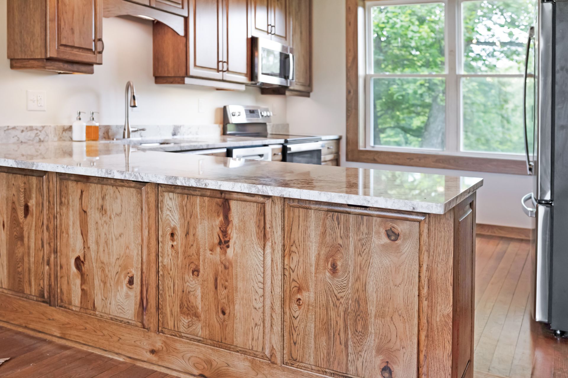 Custom Built Stained Hickory Cabinets, Mona Lisa Granite by Counter Culture