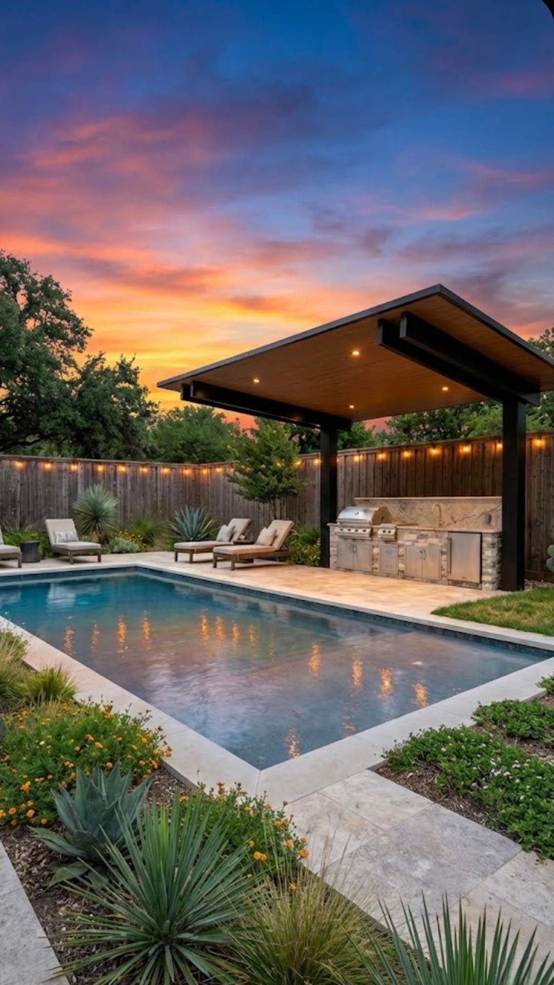 Poolside cantilever detail with modern outdoor living design