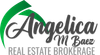 Angelica M. Baez real estate brokerage logo with green arch design over dark gray script text.