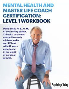 A book titled mental health and master life coach certification level 1 workbook