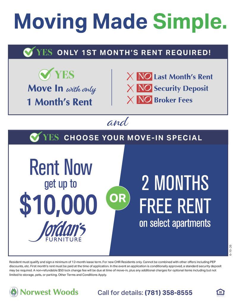 Norwest Woods apartment ad with move-in special: $5,000 toward rent or 1 month free rent.