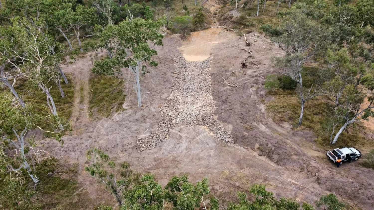 Aerial View of A Landslide on A Hillside — Macca's Dynamic Earthworks in Mareeba, QLD