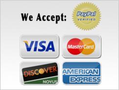 We Accept: PayPal, Visa, Master Card, Discover, and American Express