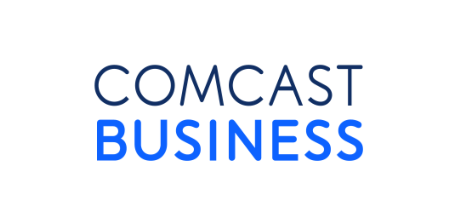The comcast business logo is blue and white on a white background.